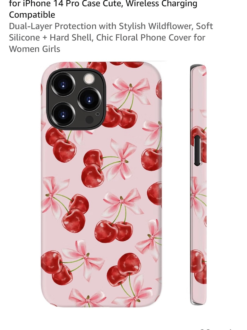 Cherry Pattern Soft Phone Case for iPhone - Pink iPhone 14 Pro